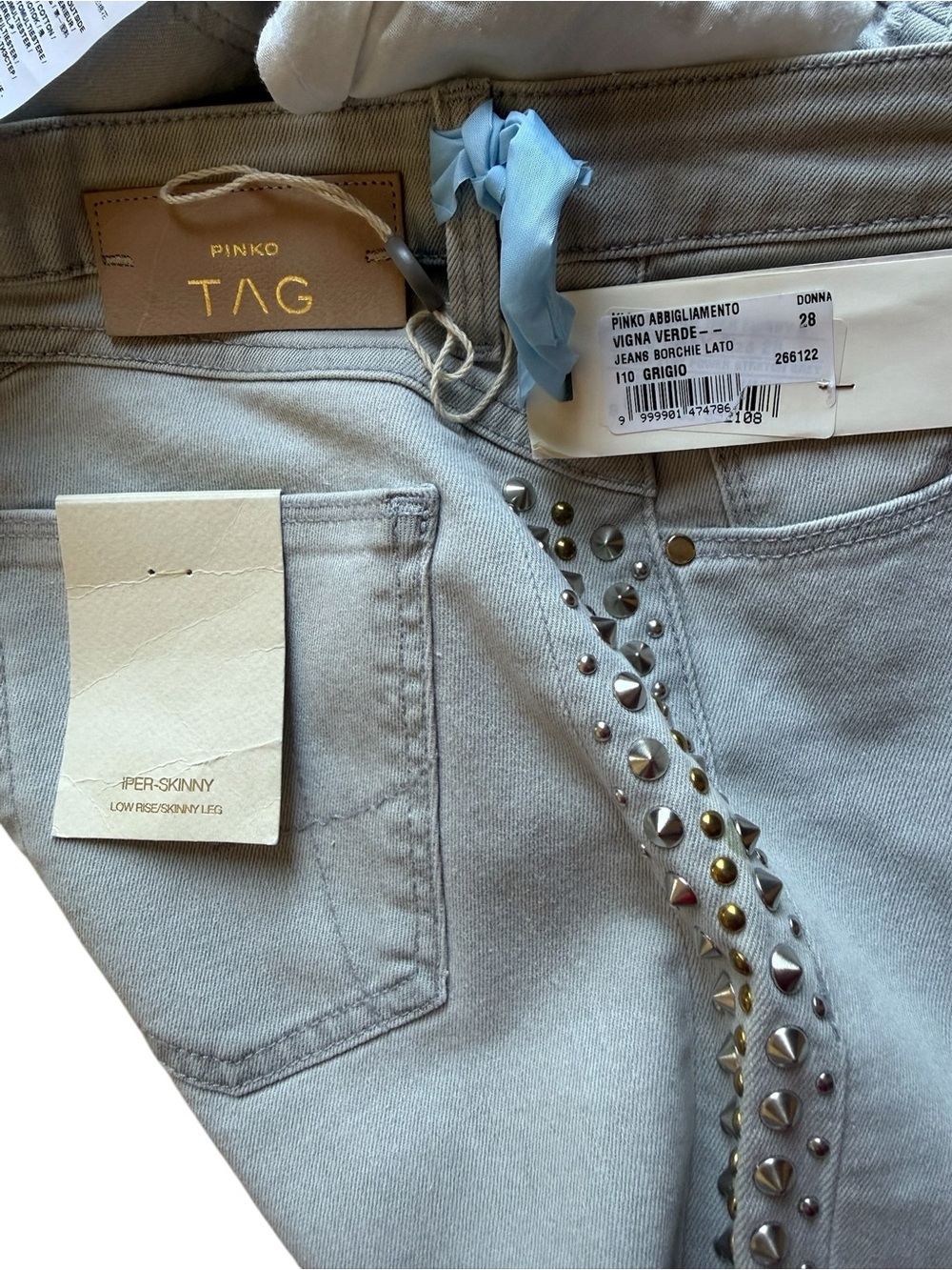 Pinko Light Gray IPER-Skinny Jeans with Side Studs
